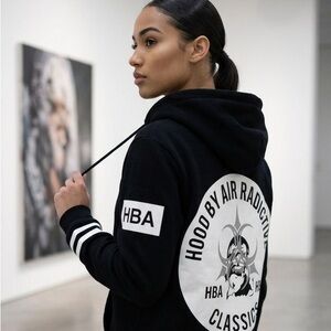 HOOD BY AIR.
BLACK B&W LOGO HOODIE Size Small